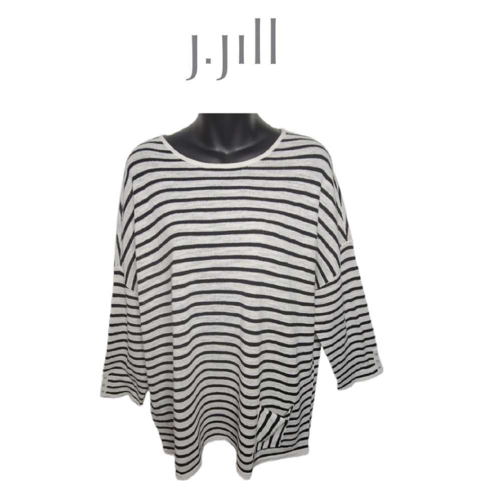 J. JILL VERTICAL STRIPED LINEN/COTTON TOP SIZE XL - Picture 2 of 4